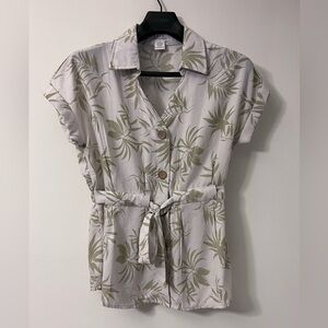 Tropical Print Button-Up Blouse